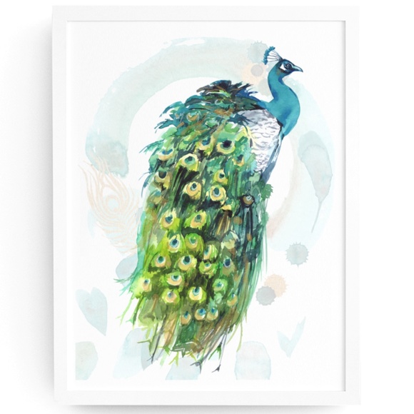 Watercolor Peacock Wall Art Illustration Print Poster Card Unframed - Picture 2 of 7